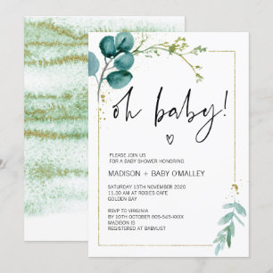Oh Baby Shower Gender Neutral Baby Bash Greenery Invitation