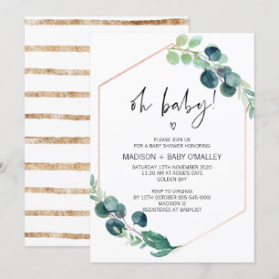 Oh Baby Shower Gender Neutral Baby Bash Greenery Invitation