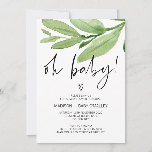 Oh Baby Shower Gender Neutral Boy Girl Shower Invitation (Front)