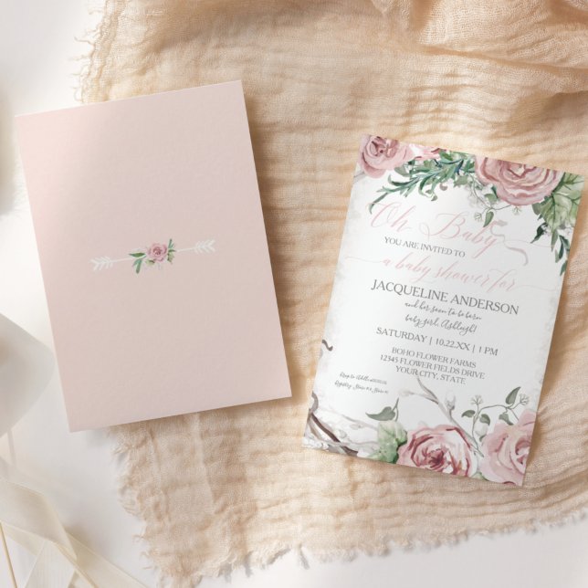 Oh Baby Shower Girl BOHO Watercolor Flower Crown Invitation (Creator Uploaded)