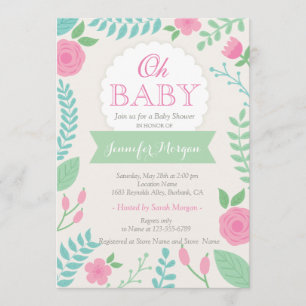 Oh Baby Shower Girly Sweet Chic Floral Invitation