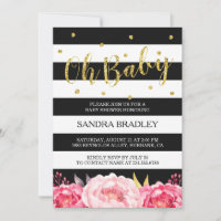 Oh Baby Shower Gold Glitter Dots Floral Stripes