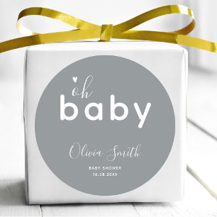 Oh Baby Shower Gray Classic Round Sticker