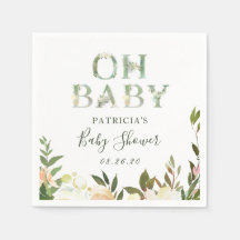 Oh Baby Shower Greenery Watercolor Rustic Floral Napkin