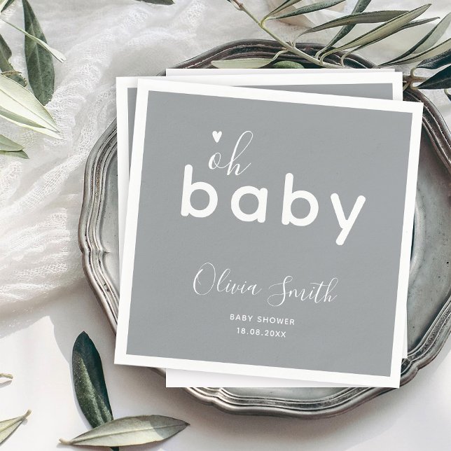 Oh Baby Shower Grey Napkin (Creator Uploaded)