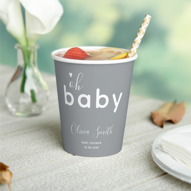 Oh Baby Shower Grey Paper Cups (Insitu)