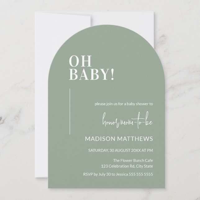 Oh Baby Shower Invitation Arch Design Green (Front)