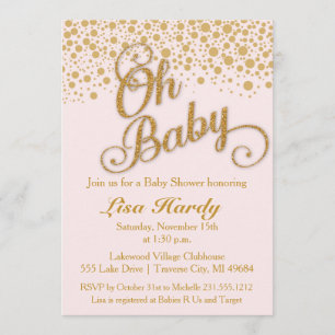 Oh Baby Shower Invitation   Blush Pink and Gold