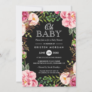 Oh Baby Shower Modern Beautiful Floral Wreath Wrap Invitation