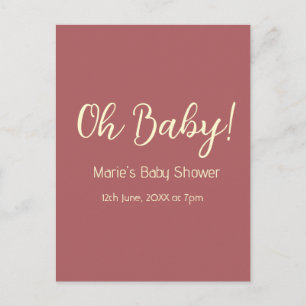 oh baby shower name date maron simple minimal tren postcard