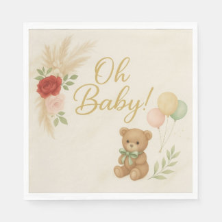 Oh Baby Shower Napkins with Teddy Bear & Pampas 
