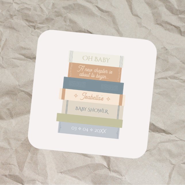 Oh Baby Shower New Chapter Storybook Book Stack Square Sticker (Oh Baby Shower New Chapter Storybook Book Stack Square Sticker)