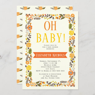 Oh Baby shower orange and yellow floral border Invitation