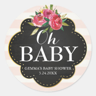 Oh Baby Shower Party Favour Sticker - Stripes