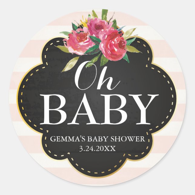 Oh Baby Shower Party Favour Sticker - Stripes (Front)