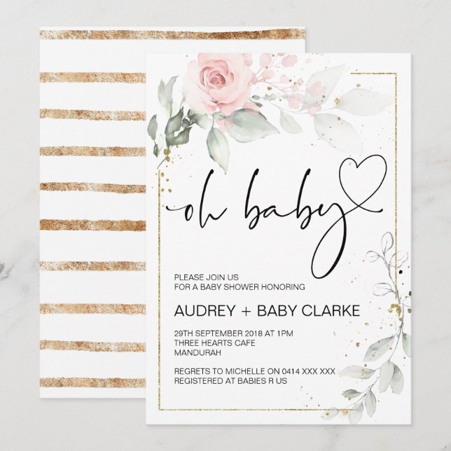 Oh Baby Shower Party Girl Boy Baby Party Floral Invitation (Front/Back)