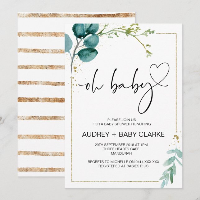 Oh Baby Shower Party Girl Boy Baby Party Green Invitation (Front/Back)