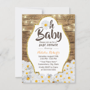 Oh Baby Shower Rustic Daisy Flowers String Lights Invitation