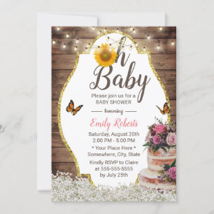 Oh Baby Shower Rustic Floral Cake Sunflower Invitation