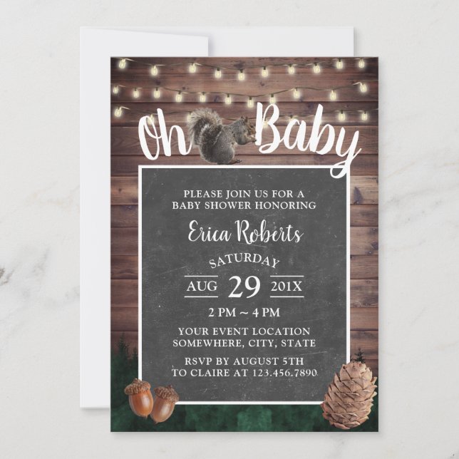 Oh Baby Shower Rustic Forest Squirrel Invitation (Front)