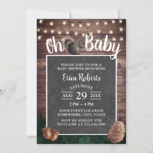 Oh Baby Shower Rustic Forest Squirrel Invitation