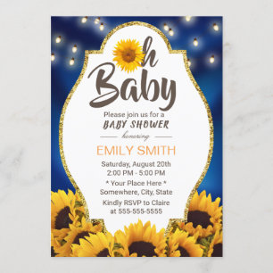 Oh Baby Shower Rustic Sunflowers Navy Blue Invitation
