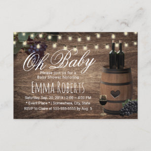 Oh Baby Shower Rustic Wine Barrel Country Invitation