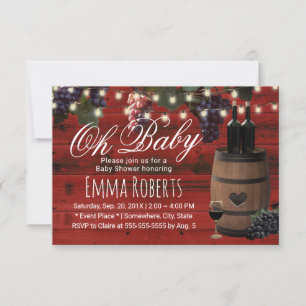 Oh Baby Shower Rustic Wine Barrel Country Red Barn Invitation