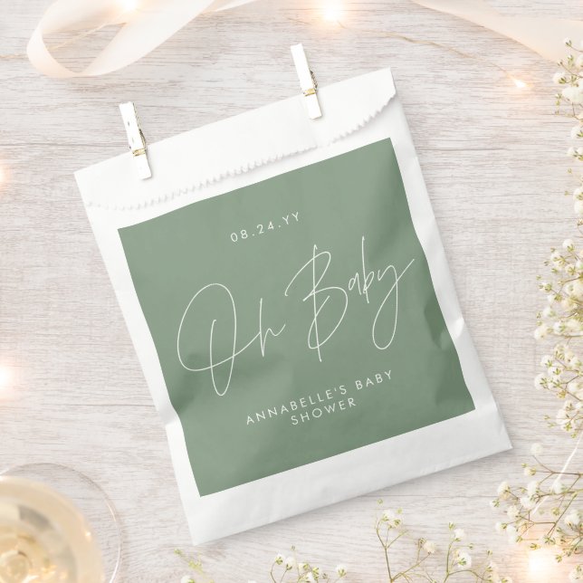 Oh Baby shower script modern sage green thank you Favour Bags (Clipped)