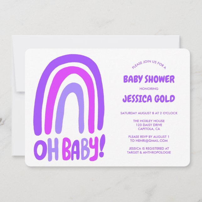 OH BABY SHOWER Sweet Purple Rainbow CUSTOM Invitation (Front)