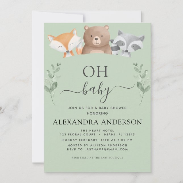 Oh Baby Shower Woodland Cute Animals Invitation (Front)
