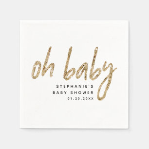 Oh Baby Simple Baby Shower Gold Glitter Napkin
