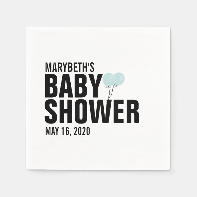 Oh Baby Simple Blue Balloon Baby Shower Napkin (Front)