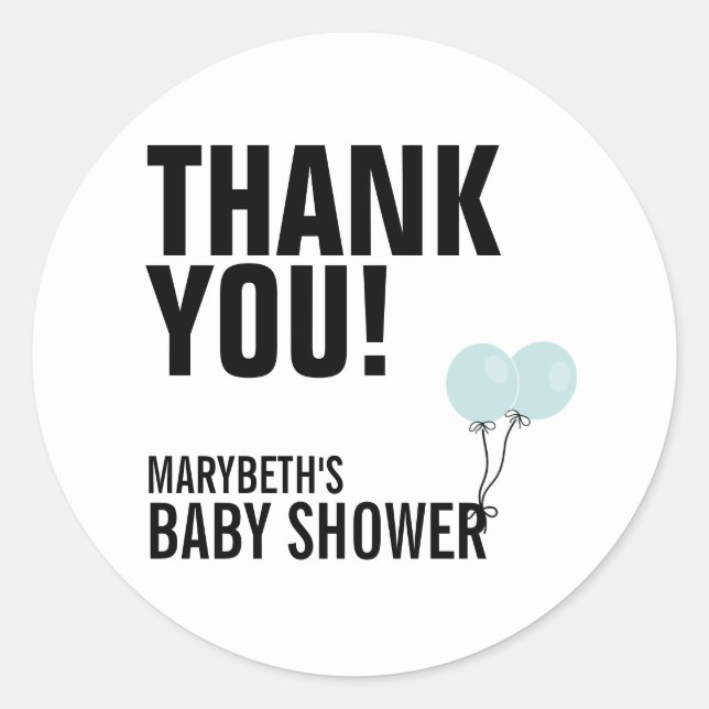Oh Baby Simple Blue Balloon Baby Shower Sticker (Front)