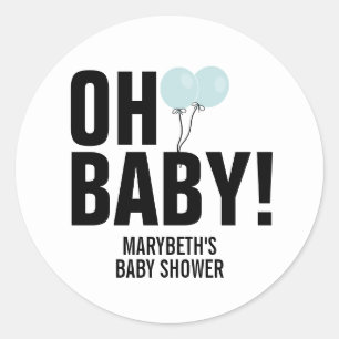 Oh Baby Simple Blue Balloon Baby Shower Sticker