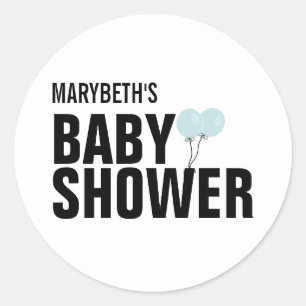 Oh Baby Simple Blue Balloon Baby Shower Sticker