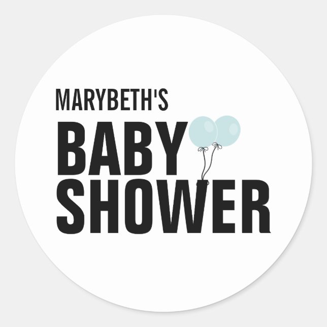 Oh Baby Simple Blue Balloon Baby Shower Sticker (Front)