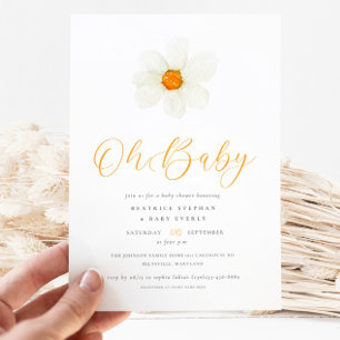 Oh Baby Simple Daisy Gender Neutral Baby Shower Invitation