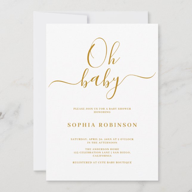 Oh Baby Simple Minimalist Baby Shower Invitation (Front)