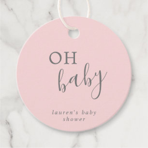 Oh Baby Simple Pink and Grey Girl Baby Shower Favour Tags