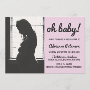 Oh Baby Simple Pink Baby Shower Photo Chevron Invitation
