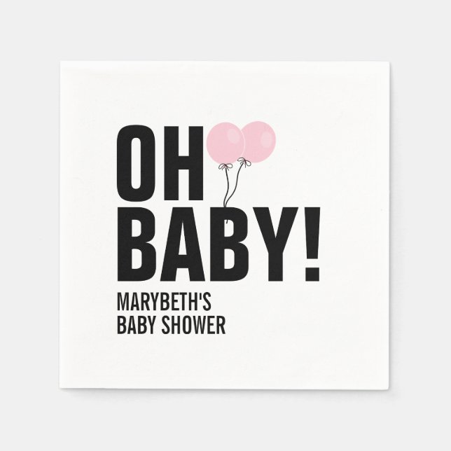 Oh Baby Simple Pink Balloon Baby Shower Napkin (Front)
