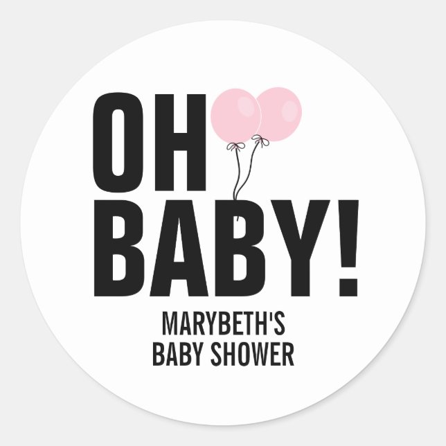 Oh Baby Simple Pink Balloon Baby Shower Sticker (Front)