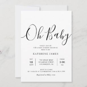 OH BABY Simple script baby shower Invitation