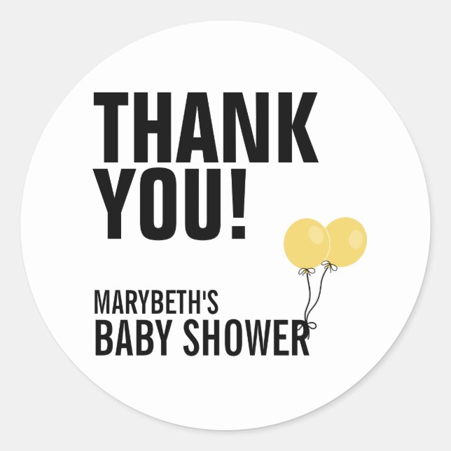 Oh Baby Simple Yellow Balloon Baby Shower Sticker (Front)