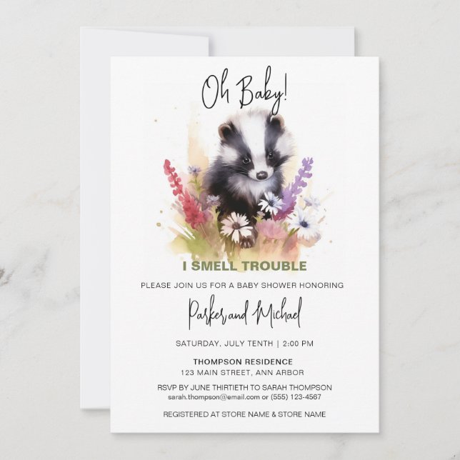Oh Baby Skunk Woodland Animal Baby Showers Invitation (Front)