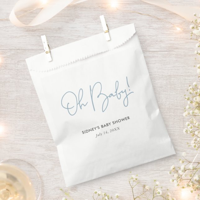 Oh Baby Sky Blue Personalised Baby Shower Favour Bags (Clipped)