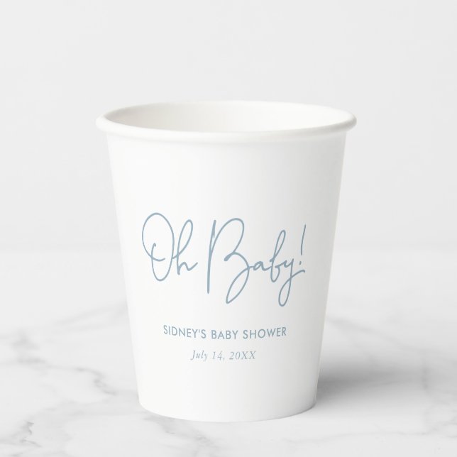 Oh Baby Sky Blue Personalised Baby Shower Paper Cups (Front)