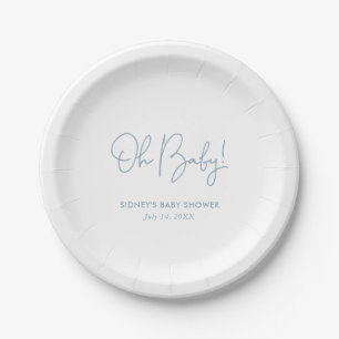 Oh Baby Sky Blue Personalized Baby Shower Paper Plate