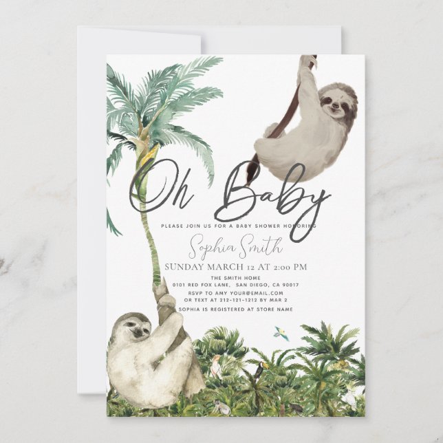 Oh Baby Sloth Jungle Baby Shower Invitation (Front)